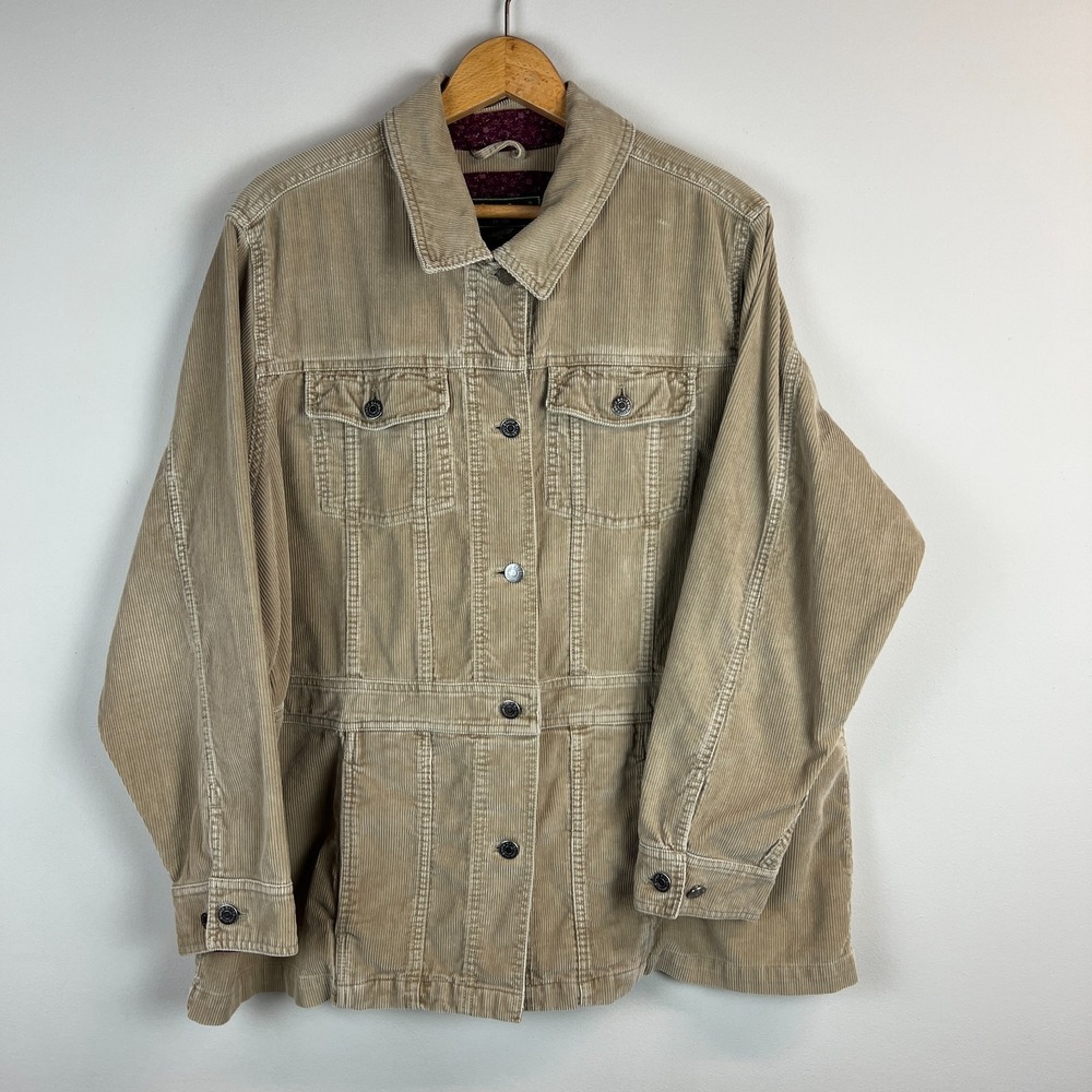 Eddie Bauer Corduroy Jacket Womens 2X Beige Button Up Chore Indie Classic Preppy